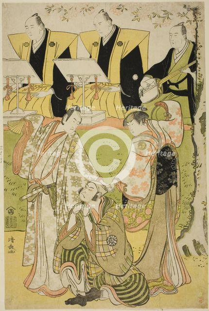 The Actors Ichikawa Monnosuke II as Munesada, Segawa Kikunojo III as the courtesan Sumizom..., 1784. Creator: Torii Kiyonaga.