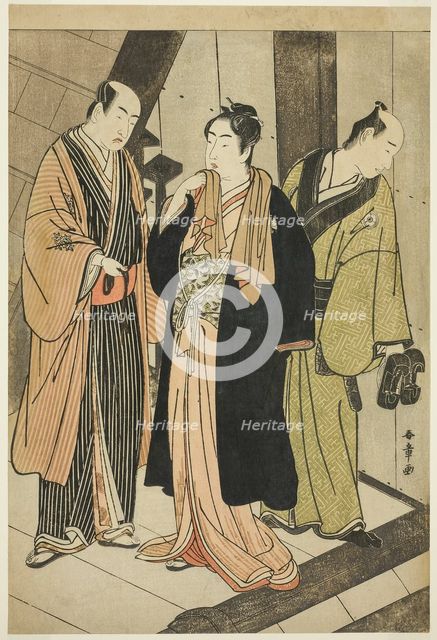 The Actors Ichikawa Monnosuke II (left), Iwai Hanshiro IV (center), and Iwai Karumo...... c.1780/83. Creator: Shunsho.