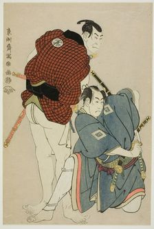 The actors Ichikawa Omezo I (R) as Tomita Hyotaro and Otani Oniji III (L) as Kawashima..., 1794. Creator: Tôshûsai Sharaku