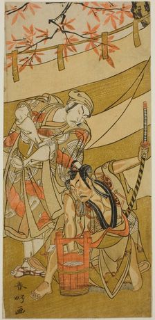 The Actors Ichikawa Raizo II as Kojiro Masahira (right) and Ichikawa Danzo IV as Doi no..., c. 1774. Creator: Katsukawa Shunko