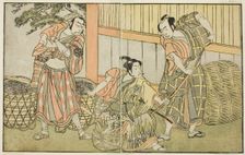 The Actors Kasaya Matakuro II as Hagun Taro (right), Ichikawa Monnosuke II as Izutsu no..., c. 1772. Creator: Shunsho