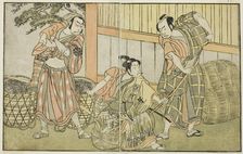 The Actors Kasaya Matakuro II as Hagun Taro (right), Ichikawa Monnosuke II as Izutsu no..., c. 1772. Creator: Shunsho