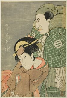 The actors Kataoka Nizaemon VII as Iyo no Taro and Iwai Hanshiro IV as Kojoro-gitsune of O..., 1796. Creator: Utagawa Toyokuni I