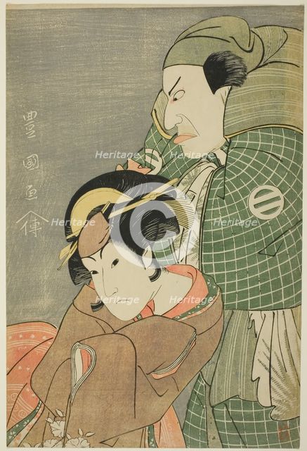 The actors Kataoka Nizaemon VII as Iyo no Taro and Iwai Hanshiro IV as Kojoro-gitsune of O..., 1796. Creator: Utagawa Toyokuni I.