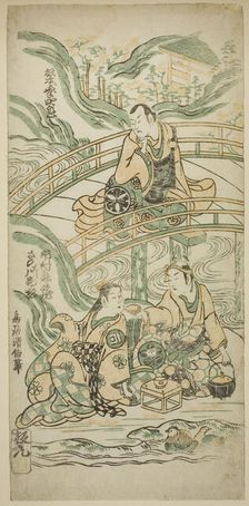 The Actors Matsumoto Koshiro II as Kumasaka Chohan, Ichimura Kamezo I as Ise no Saburo, an..., 1749. Creator: Torii Kiyonobu II