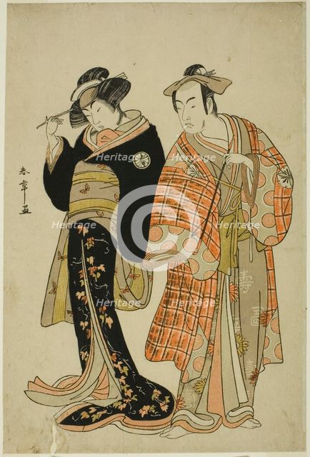 The Actors Matsumoto Koshiro IV and Segawa Kikunojo III as the Lovers Choemon (right)..., c. 1781. Creator: Shunsho.
