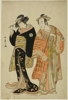 The Actors Matsumoto Koshiro IV and Segawa Kikunojo III as the Lovers Choemon (right)..., c. 1781. Creator: Shunsho