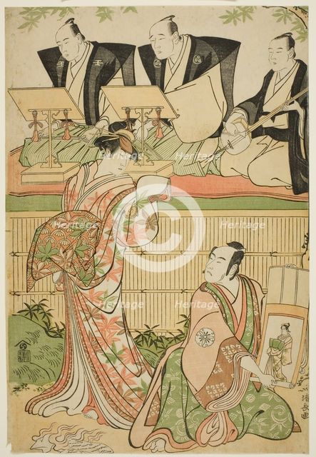 The Actors Matsumoto Koshiro IV as Ukita Sakingo and Sawamura Sojuro III as the ghost of t..., 1788. Creator: Torii Kiyonaga.