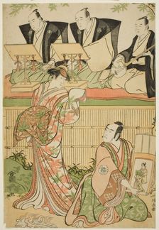The Actors Matsumoto Koshiro IV as Ukita Sakingo and Sawamura Sojuro III as the ghost of t..., 1788. Creator: Torii Kiyonaga
