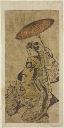 The Actors Matsumoto Hyozo as a woman holding an umbrella and Nakamura..., c. 1700. Creator: Torii Kiyonobu I