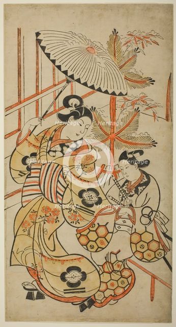 The Actors Matsumoto Hyozo as a courtesan and Nakagawa Hanzaburo as a young man, c. 1700. Creator: Torii Kiyonobu I.