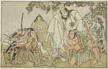 The Actors Nakajima Mihoemon II as Aramaki Mimishiro (right), Matsumoto Koshiro II as..., c. 1772. Creator: Shunsho