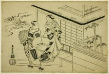 The Actors Nakamura Takesaburo I as Kewaizaka no Shosho and Ichikawa Danjuro II as Soga no..., 1715. Creator: Torii Kiyomasu I