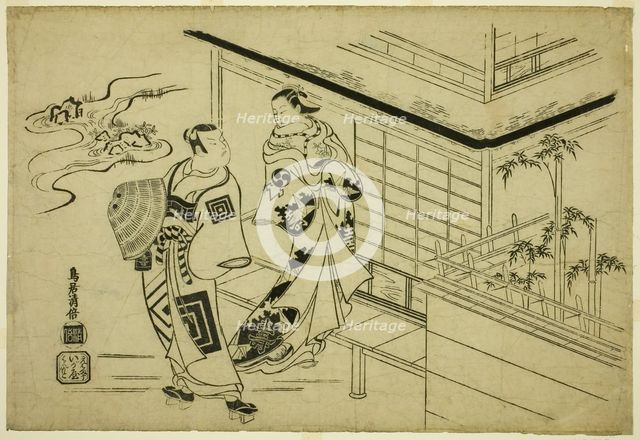 The Actors Nakamura Takesaburo I as Kewaizaka no Shosho and Ichikawa Danjuro II as Soga no..., 1715. Creator: Torii Kiyomasu I.