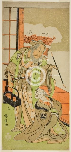 The Actors Nakamura Utaemon I as Karashi Baba (right), and Ichikawa Danjuro IV as Sansh..., c. 1769. Creator: Shunsho.