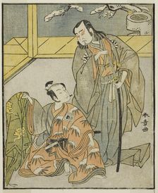 The Actors Nakamura Denkuro II as Suma no Dairyo (right), and Ichikawa Komazo II as..., c. 1772. Creator: Shunsho