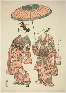 The Actors Nakamura Kiyosaburo I as Matsuyama and Ichimura Kamezo I as Wanya..., 1749. Creator: Ishikawa Toyonobu