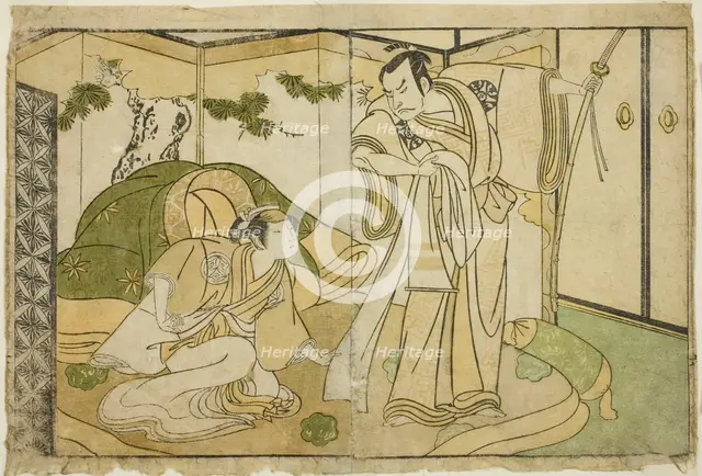 The Actors Nakamura Nakazo I as Taira no Kiyomori (right), and Yamashita Kinsaku II as..., c. 1772. Creator: Shunsho.