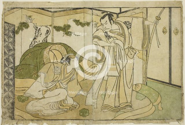 The Actors Nakamura Nakazo I as Taira no Kiyomori (right), and Yamashita Kinsaku II as..., c. 1772. Creator: Shunsho.