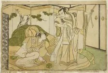 The Actors Nakamura Nakazo I as Taira no Kiyomori (right), and Yamashita Kinsaku II as..., c. 1772. Creator: Shunsho