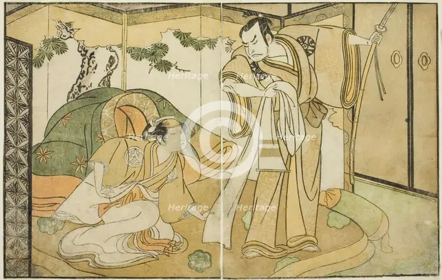 The Actors Nakamura Nakazo I as Taira no Kiyomori (right), and Yamashita Kinsaku II as..., c. 1772. Creator: Shunsho.