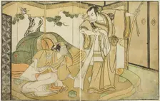 The Actors Nakamura Nakazo I as Taira no Kiyomori (right), and Yamashita Kinsaku II as..., c. 1772. Creator: Shunsho