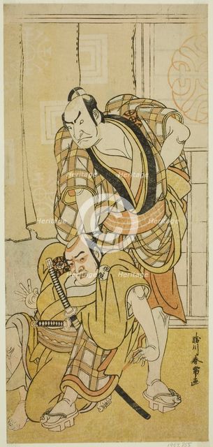 The Actors Nakamura Nakazo I as Tenjiku Tokubei (?) (right) and Bando Kumajuro as..., c. 1783. Creator: Katsukawa Shunjo.