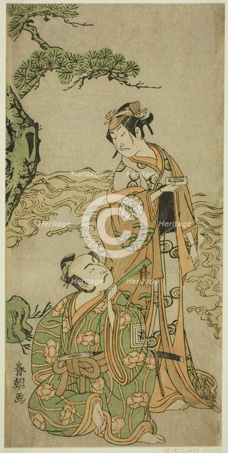The Actors Nakamura Nakazo I as Matsukaze (right), and Ichikawa Komazo I as..., c. 1771. Creator: Katsukawa Shuncho.