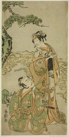 The Actors Nakamura Nakazo I as Matsukaze (right), and Ichikawa Komazo I as..., c. 1771. Creator: Katsukawa Shuncho