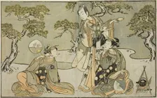 The Actors Nakamura Nakazo I as Matsukaze (right), Ichikawa Komazo II as Ariwara no Yuk..., c. 1772. Creator: Shunsho