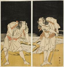 The Actors Nakamura Nakazo I as Omi no Kotoda (right), and Otani Hiroji III as Bamba no..., c. 1774. Creator: Shunsho