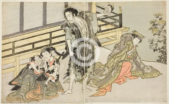 The Actors Nakamura Noshio I as Nyosan no Miya (right), Ichikawa Danjuro V as the Renega..., c. 1772 Creator: Shunsho.