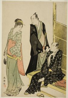 The Actors Onoe Matsusuke I and Ichikawa Omezo I at a Teahouse, c. 1780/1801. Creator: Katsukawa Shuncho