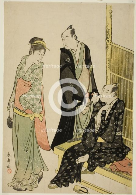 The Actors Onoe Matsusuke I and Ichikawa Omezo I at a Teahouse, c. 1780/1801. Creator: Katsukawa Shuncho.