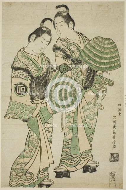 The Actors Onoe Kikugoro I and Sanogawa Ichimatsu I dressed as mendicant monks..., c. 1749. Creator: Ishikawa Toyonobu.