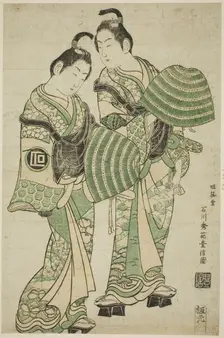 The Actors Onoe Kikugoro I and Sanogawa Ichimatsu I dressed as mendicant monks..., c. 1749. Creator: Ishikawa Toyonobu