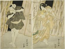 The Actors Onoe Kikugoro III (right) as Shirokiya Okoma and Matsumoto Koshiro V...c. 1816. Creator: Utagawa Toyokuni I