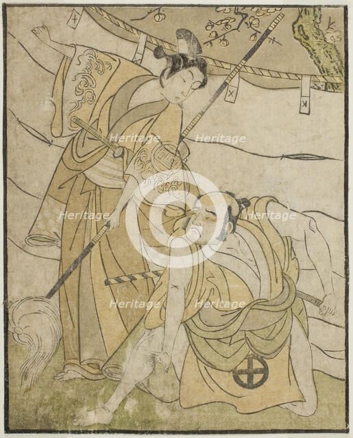 The Actors Otani Tomoemon I as Emohei (right), and Sanogawa Ichimatsu II as Sanada Yoi ..., c. 1772. Creator: Shunsho.