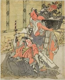 The Actors Otani Hiroemon III as Shinagawa Okaminosuke (right), and Ichikawa Danjuro..., c. 1771/72. Creator: Shunsho