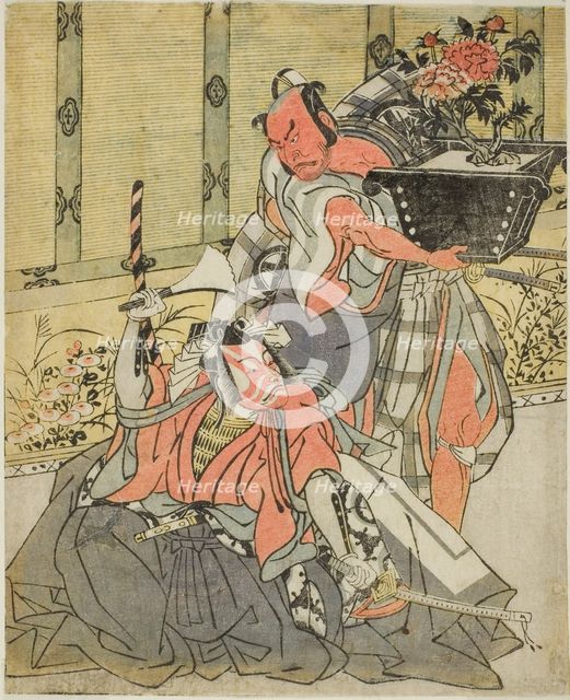 The Actors Otani Hiroemon III as Shinagawa Okaminosuke (right), and Ichikawa Danjuro..., c. 1771/72. Creator: Shunsho.