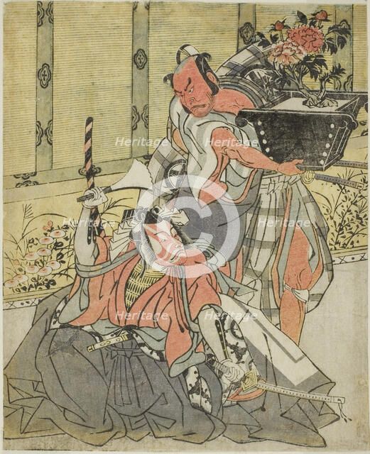 The Actors Otani Hiroemon III as Shinagawa Okaminosuke (right), and Ichikawa Danjuro..., c. 1771/72. Creator: Shunsho.