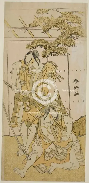 The Actors Otani Hiroji III as Onio Shinzaemon (right), and Nakamura Sukegoro II as..., c. 1775. Creator: Katsukawa Shunko.