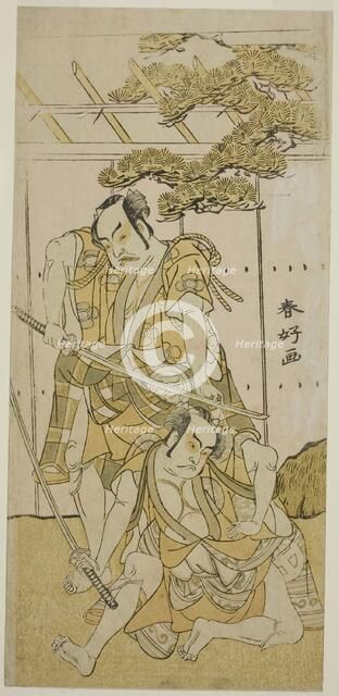The Actors Otani Hiroji III as Onio Shinzaemon (right), and Nakamura Sukegoro II as..., c. 1775. Creator: Katsukawa Shunko.