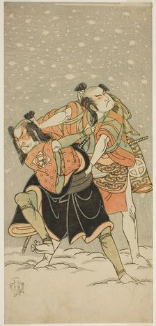 The Actors Otani Hiroji III as Kameo (right), and Sakata Sajuro I as Ario (left), in the Play..., c. Creator: Shunsho