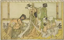 The Actors Otani Hiroji III as Kawazu no Saburo (right), Segawa Kikunojo II as Princess..., c. 1772. Creator: Shunsho