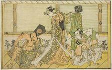 The Actors Otani Hiroji III as Kawazu no Saburo (right), Segawa Kikunojo II as Princess..., c. 1772. Creator: Shunsho