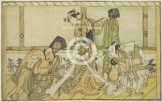 The Actors Otani Hiroji III as Kawazu no Saburo (right), Segawa Kikunojo II as Princess..., c. 1772. Creator: Shunsho.