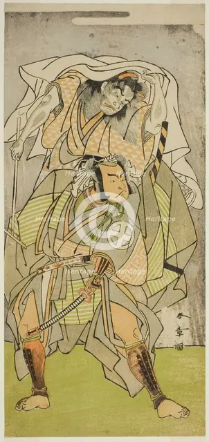 The Actors Otani Hiroji III as Koga Saburo, and Ichimura Uzaemon IX as the Devil of Kog..., c. 1771. Creator: Shunsho.