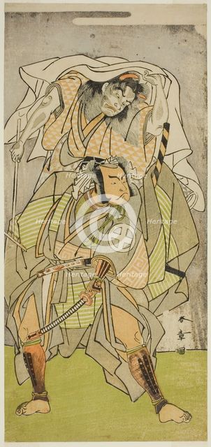 The Actors Otani Hiroji III as Koga Saburo, and Ichimura Uzaemon IX as the Devil of Kog..., c. 1771. Creator: Shunsho.