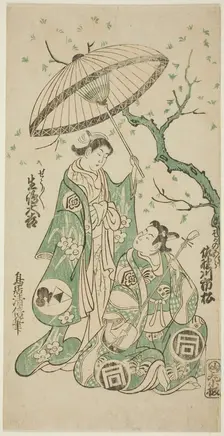 The Actors Sanogawa Ichimatsu I as Soga no Goro and Ikushima Daikichi II as Kewaizaka no S..., 1748. Creator: Torii Kiyomasu